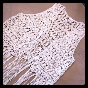 Day trip crochet vest with fringe.